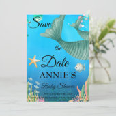 Mermaid Save the Date Baby Dusche Einladung (Stehend Vorderseite)