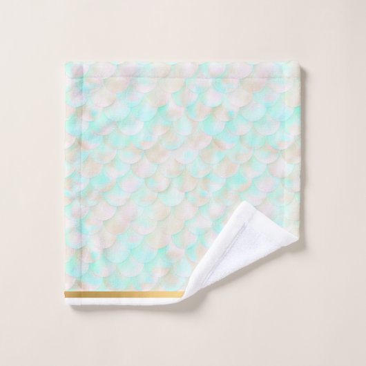 MERMAID SCALE AQUA GOLD BADEZIMMER TOWEL SET (Waschlappen)