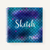 Mermaid Scale Blue Glitzer Monogram Sketchbook nic Notizblock (Vorderseite)