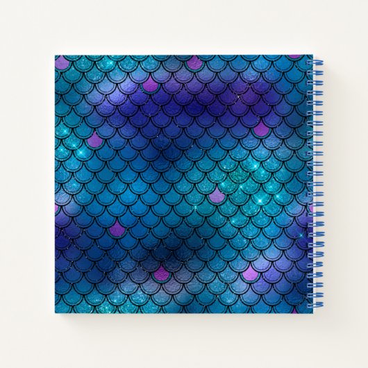 Mermaid Scale Blue Glitzer Monogram Sketchbook nic Notizblock (Rückseite)