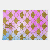 Mermaid Scale Muster Lila Gold Glitzer Initial Geschirrtuch (Horizontal)