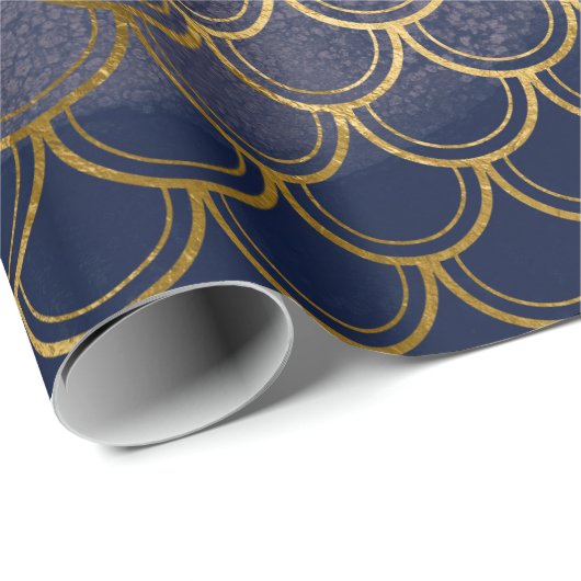 Mermaid Scale Pink Rose Glitzer Navy Ink Gold Skin Geschenkpapier (Rolleneckpunkt)