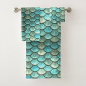 Mermaid Scales Aqua Aquamarin Badehandtuch Set (Insitu)