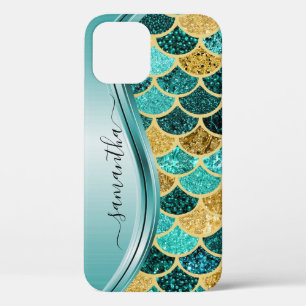 Mermaid Scales Aqua Handgeschriebener Name Gold Case-Mate iPhone Hülle