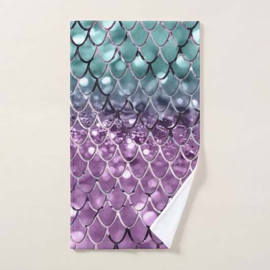 Mermaid Scales auf Aqua Lila MERMAID Glitzer #2 Badhandtuch Set (Handtuch)