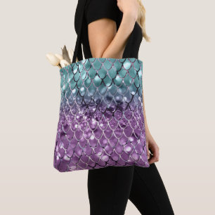 Mermaid Scales auf Aqua Lila MERMAID Glitzer #2 Tasche