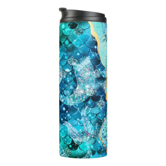 Mermaid Scales Blue Glitzer Thermosbecher (Nach rechts gedreht)
