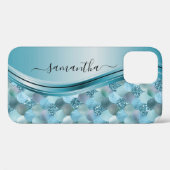 Mermaid Scales Blue Handwriting Name Metal Case-Mate iPhone Hülle (Rückseite (Horizontal))