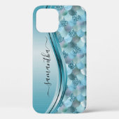 Mermaid Scales Blue Handwriting Name Metal Case-Mate iPhone Hülle (Rückseite)