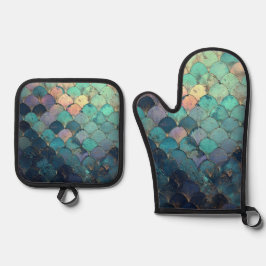 Mermaid Scales Design Ofenhandschuh & Topflappen-Set