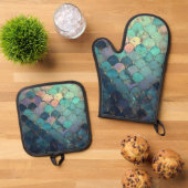 Mermaid Scales Design Ofenhandschuh & Topflappen-Set (Oben Unten)