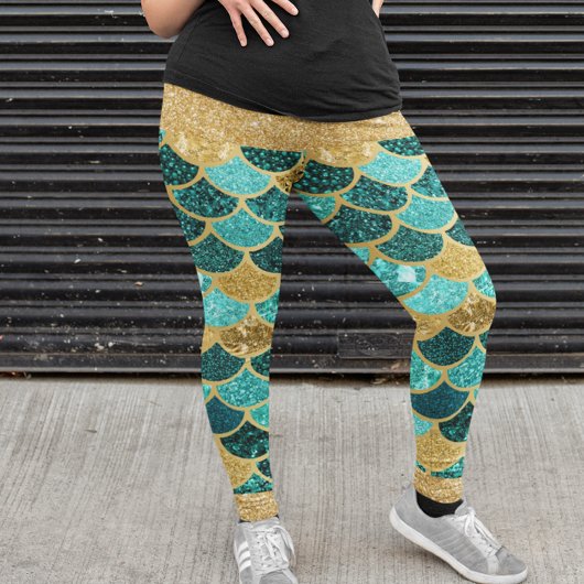 Mermaid Scales Farbige Hübsche Gold Glitzer Aquama Leggings