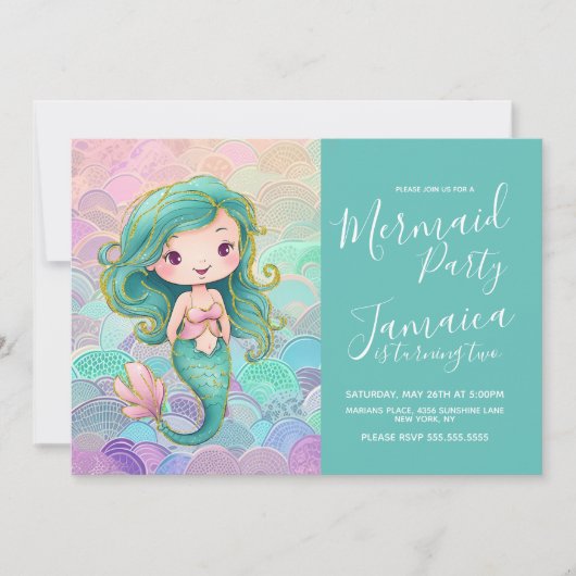 Mermaid Scales Girls Geburtstagsparty Einladung (Vorderseite)