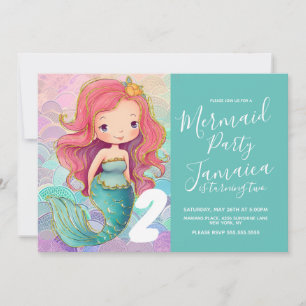 Mermaid Scales Girls Pink Hair Glam Birthday Party Einladung