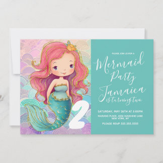 Mermaid Scales Girls Pink Hair Glam Birthday Party Einladung