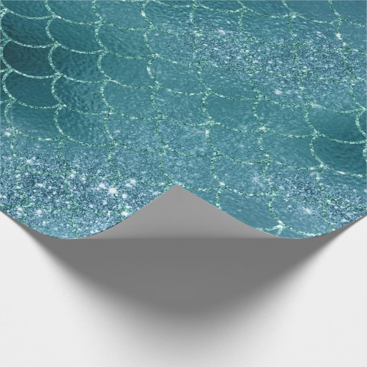 Mermaid Scales Glitzer Aquamarin Aqua Tropical Geschenkpapier (Ecke)