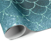 Mermaid Scales Glitzer Aquamarin Aqua Tropical Geschenkpapier (Rolleneckpunkt)