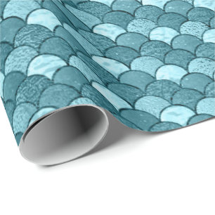 Mermaid Scales Glitzer Blue Aqua Geschenkpapier