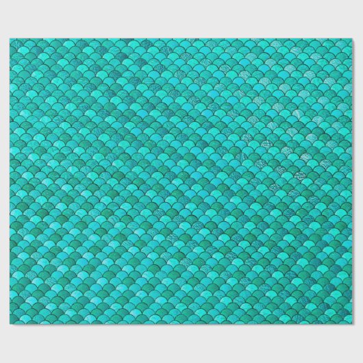 Mermaid Scales Glitzer Blue Ocean Aqua Geschenkpapier (Flach)