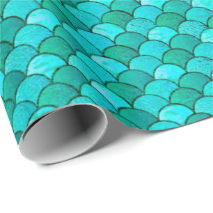 Mermaid Scales Glitzer Blue Ocean Aqua Geschenkpapier