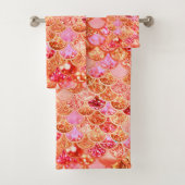 Mermaid Scales Glitzer Multi Pink Coral Badhandtuch Set (Insitu)