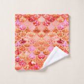 Mermaid Scales Glitzer Multi Pink Coral Badhandtuch Set (Waschlappen)