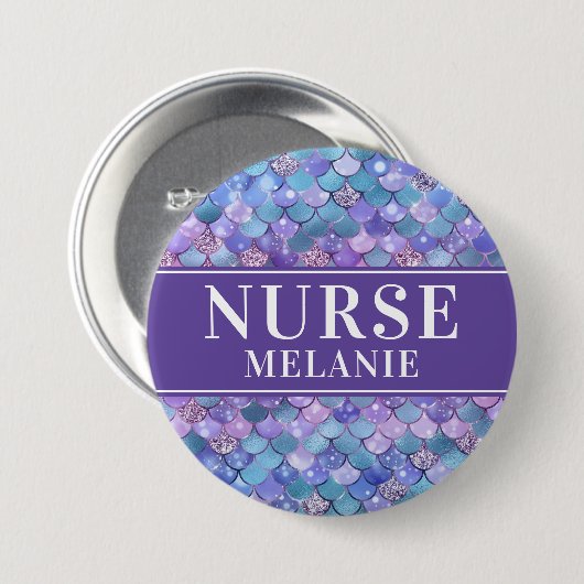 Mermaid Scales Glitzer Nurse Name Button Abzeichen (Vorne & Hinten)