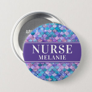 Mermaid Scales Glitzer Nurse Name Button Abzeichen