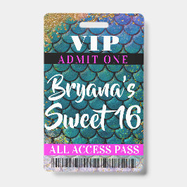 Mermaid Scales Glitzer Party Sweet 16 VIP Pass Ausweis