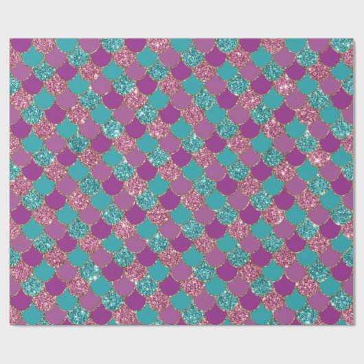 Mermaid Scales Glitzer Violet Fuchsia Aquamarine R Geschenkpapier (Flach)