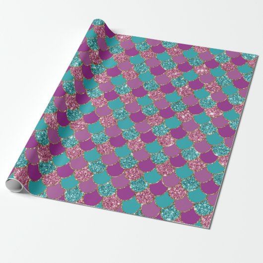 Mermaid Scales Glitzer Violet Fuchsia Aquamarine R Geschenkpapier (Ungerollt)