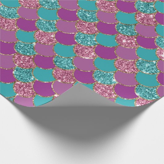 Mermaid Scales Glitzer Violet Fuchsia Aquamarine R Geschenkpapier (Ecke)