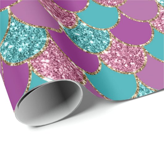 Mermaid Scales Glitzer Violet Fuchsia Aquamarine R Geschenkpapier (Rolleneckpunkt)