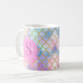 Mermaid Scales Gold Glitzer Muster rosa Monogramm Kaffeetasse (Vorderseite Links)