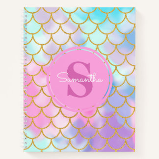 Mermaid Scales Gold Glitzer Muster rosa Monogramm Notizblock