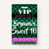 Mermaid Scales Green Black Party Sweet 16 VIP Pass Ausweis (Vorderseite)