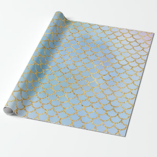 Mermaid scales ice blue gold glitter elegant geschenkpapier