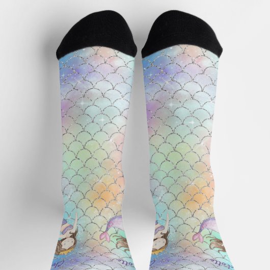 Mermaid Scales Imitate Glitzer Individuelle Name S Socken (Oben)