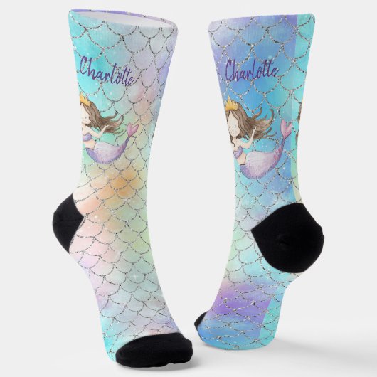 Mermaid Scales Imitate Glitzer Individuelle Name S Socken (Gewinkelt)