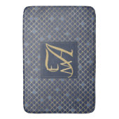 Mermaid Scales Monogram Navy Blue Gold Wohngestalt Badematte (Vorderseite Vertikal)