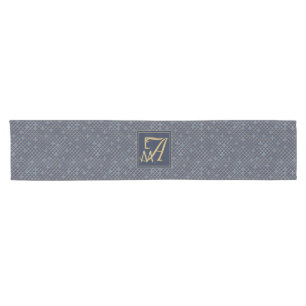 Mermaid Scales Monogram Navy Blue Gold Wohngestalt Kurzer Tischläufer
