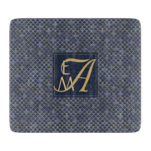 Mermaid Scales Monogram Navy Blue Gold Wohngestalt Schneidebrett