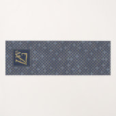 Mermaid Scales Monogram Navy Blue Gold Wohngestalt Yogamatte (Vorderseite (Horizontal))