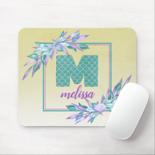 Mermaid Scales Monogram   Wasserfarbe Ombre Floral Mousepad