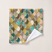 Mermaid Scales Multi Color Glitzer Glam Modern Badhandtuch Set (Waschlappen)