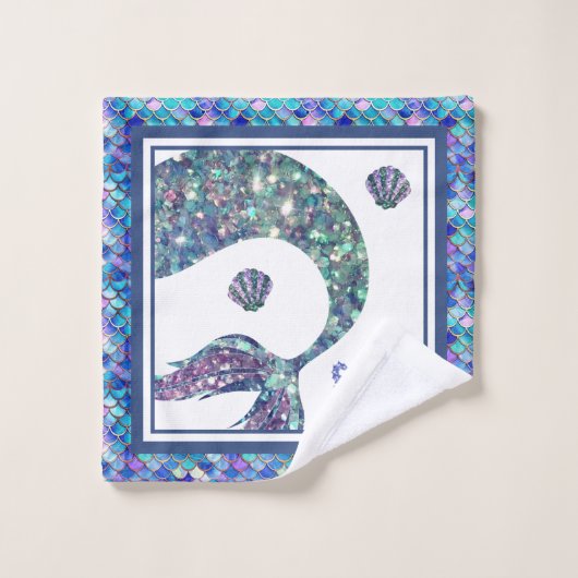 Mermaid Scales Muster Mit Monogramm Girls Name Badhandtuch Set (Waschlappen)