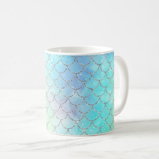 Mermaid Scales Ocean Imitate Glitzer Kaffeetasse (VorderseiteRechts)