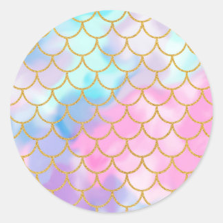 Mermaid Scales Pastel Gold Glitzer Pattern Girly Runder Aufkleber