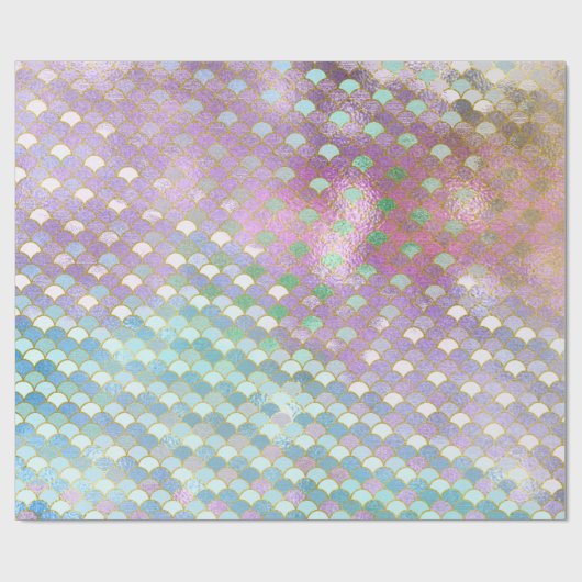 Mermaid Scales Pastel Gold Metallic Pink Geschenkpapier (Flach)