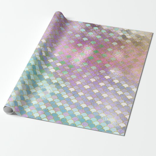 Mermaid Scales Pastel Gold Metallic Pink Geschenkpapier (Ungerollt)